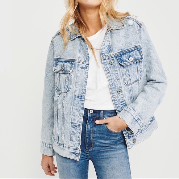 Abercrombie & Fitch Jackets & Blazers - Distressed Oversized Denim Jacket Acid Wash
